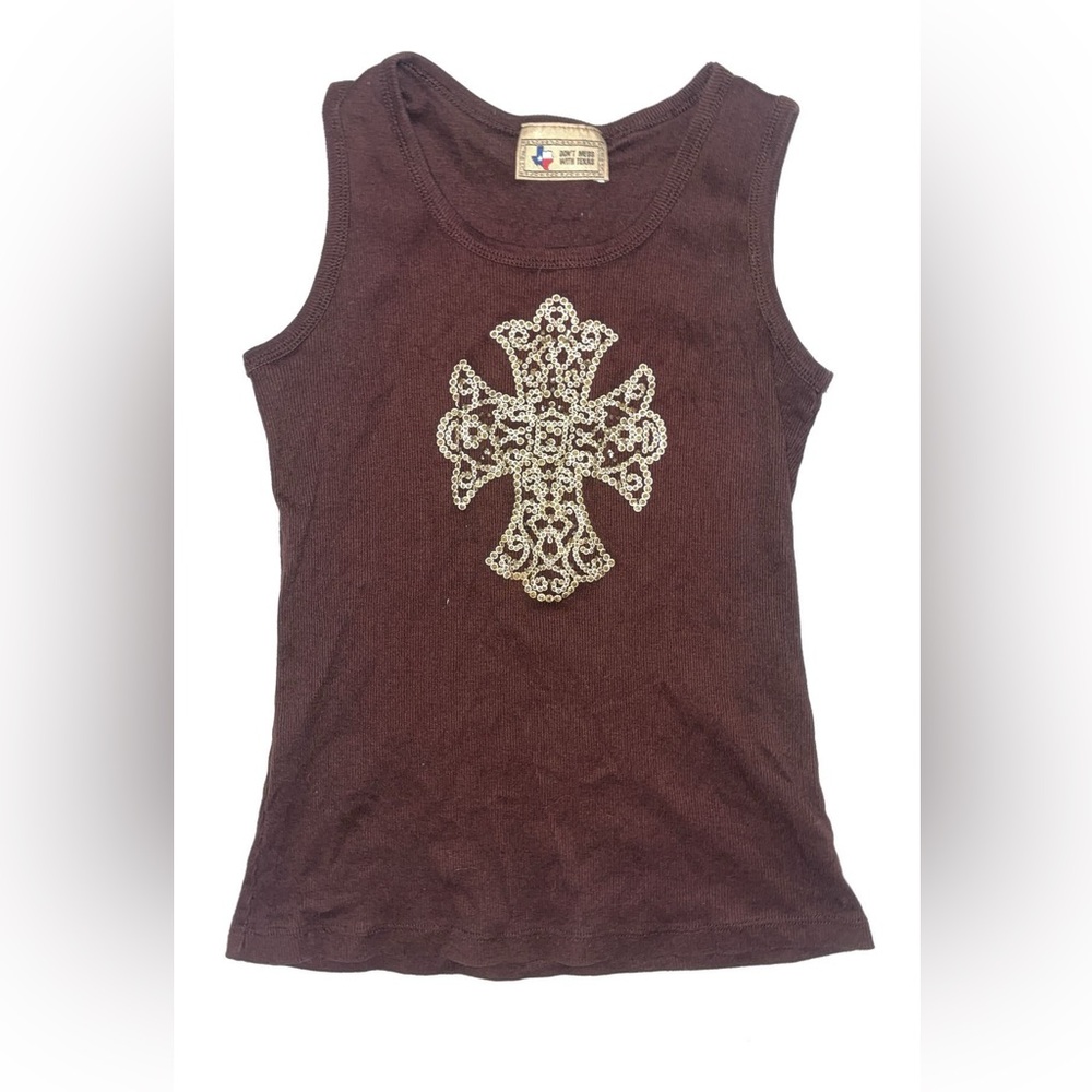 Brown Tank Top with Cross Design